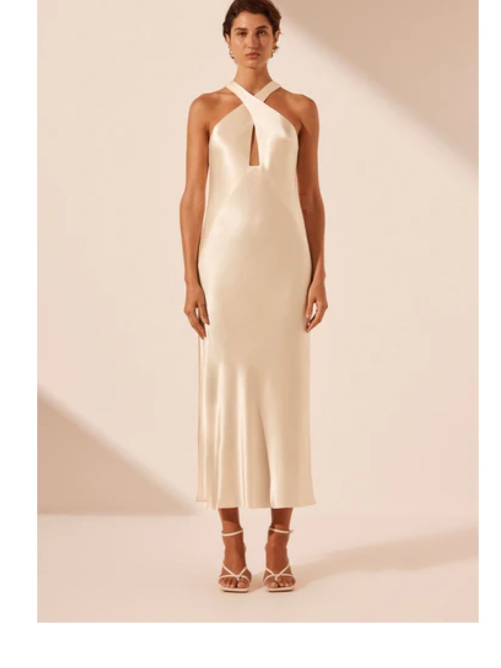 Shona Joy Ivory Satin - La Lune Cross Front Keyhole mid dress